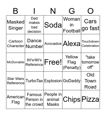 Big Game Bingo Card