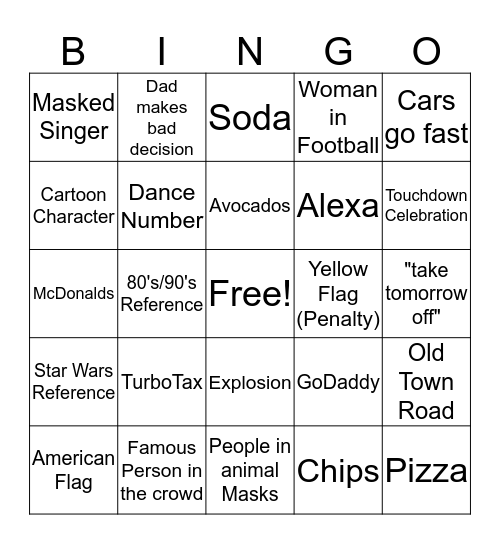 Big Game Bingo Card