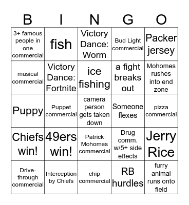 Super Bowl Bingo 2020 Bingo Card