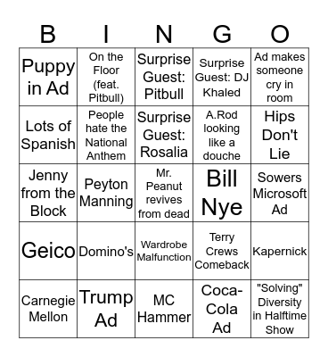 Super Bowl Bingo - Commercials Bingo Card