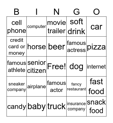 SUPER BOWL COMMERCIALS Bingo Card