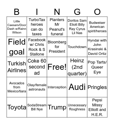 Super Bowl LIV BINGO Card