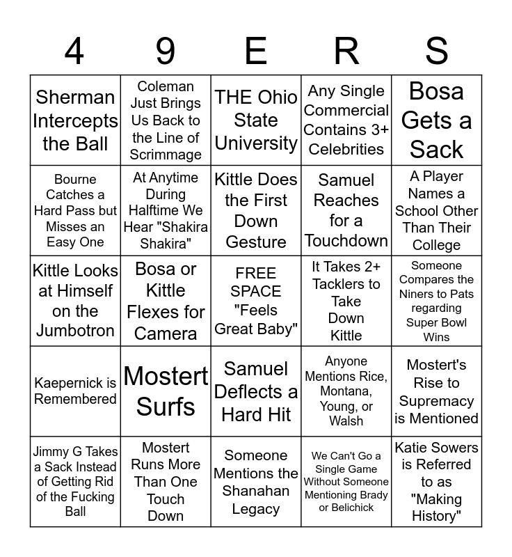 SUPER BOWL LIV Bingo Card