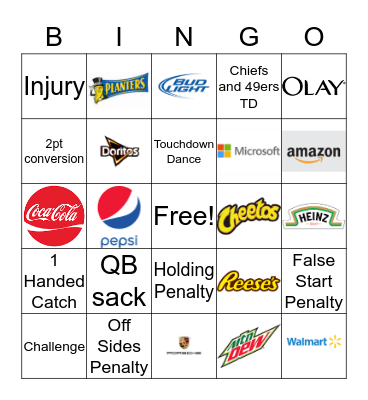 Superbowl 54 BINGO Card