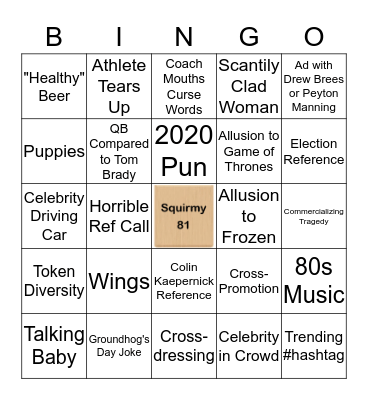 Super Bowl Bingo Card