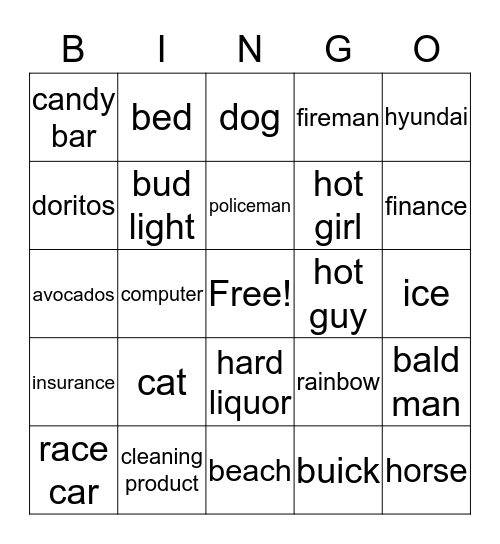 Superbowl Bingo Card