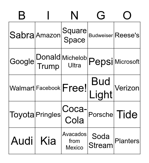 Super Bowl 54 Bingo Card