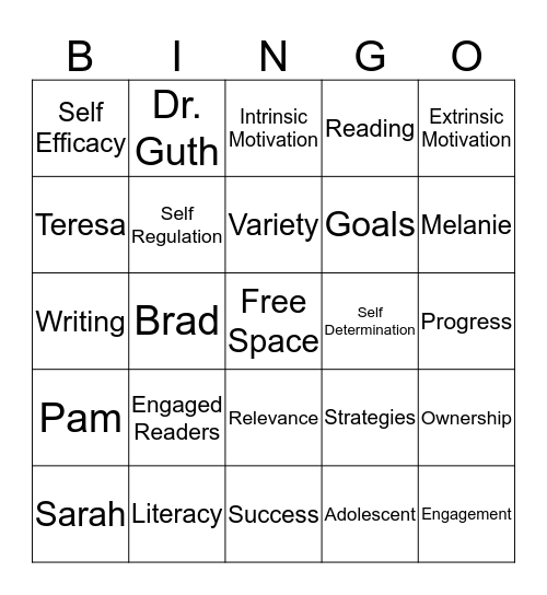 Literacy Motivation Bingo Card