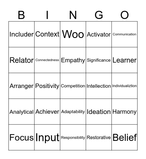 Strengths Quest Bingo Card