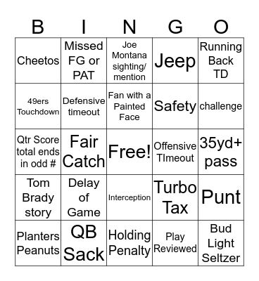 SuperBowl Bingo Card