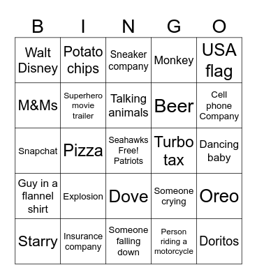 2026 Salo Super Bowl Commercial Bingo Card