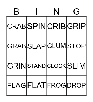 SINGLE SYLLABLE CONSONANT BLEND Bingo Card