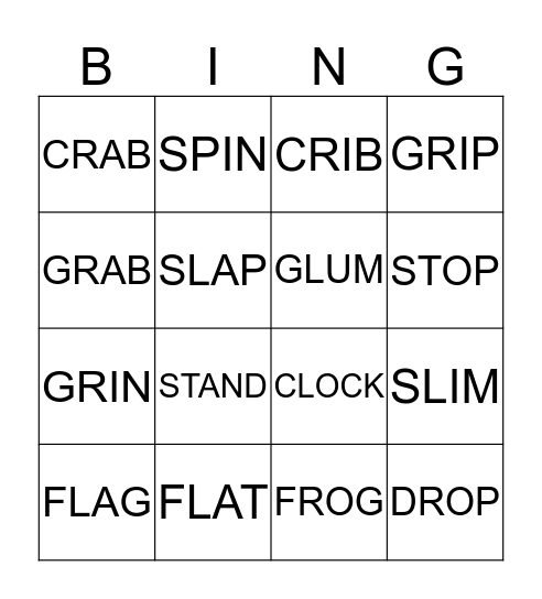 SINGLE SYLLABLE CONSONANT BLEND Bingo Card