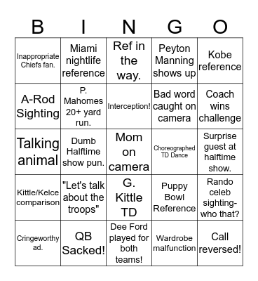 SUPER BOWL  Bingo Card