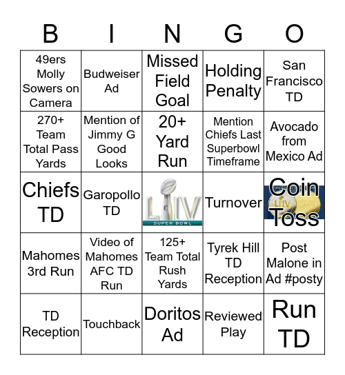 Super Bowl 2020 Bingo Card