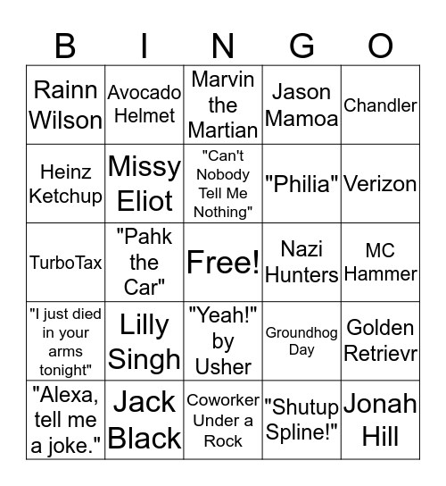 Superbowl LIV Commercial BINGO Card