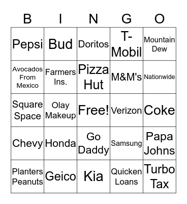 SUPER BOWL BINGO Card