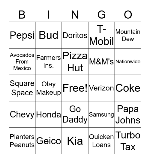 SUPER BOWL BINGO Card
