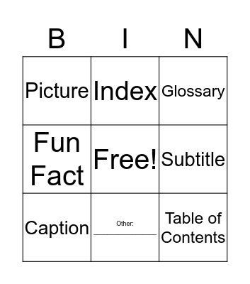 Nonfiction Text Features Bingo! Bingo Card