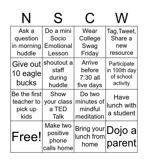 National School Counselor Week  Bingo Card
