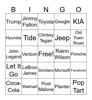 Super Bowl Bingo Card