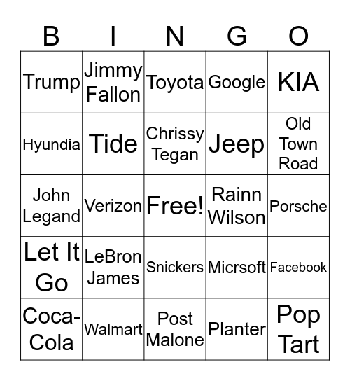 Super Bowl Bingo Card