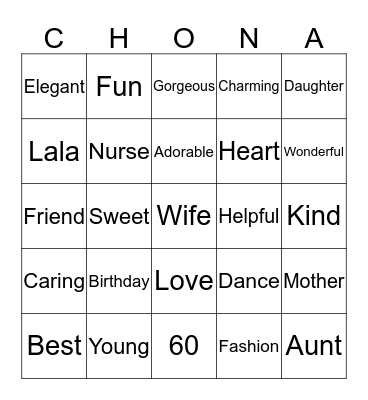 Chona's Birthday Bingo Card