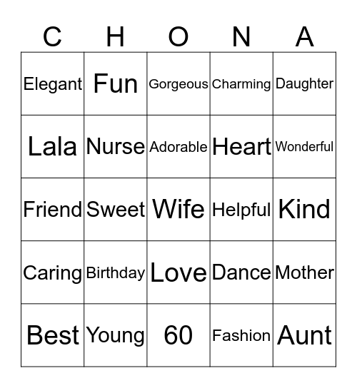 Chona's Birthday Bingo Card