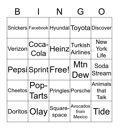 Super Bowl LIV!! Bingo Card