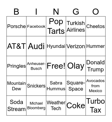 Super Bowl Bingo Card