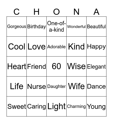 Chona's Birthday Bingo Card