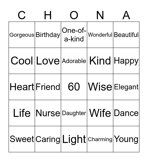 Chona's Birthday Bingo Card