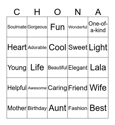 Chona's Birthday Bingo Card