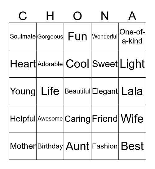 Chona's Birthday Bingo Card