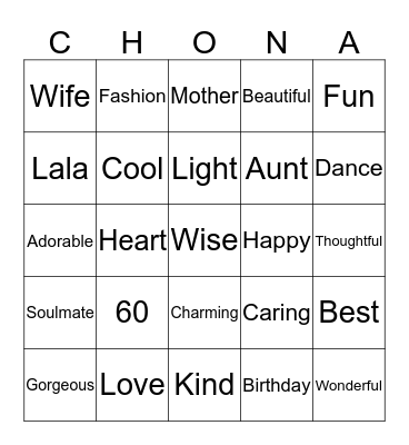Chona's Birthday Bingo Card