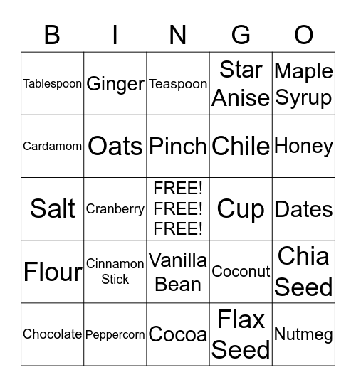 Savory Spice Shop Bingo Card