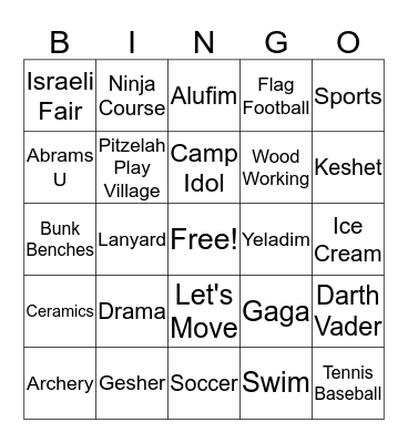 JCC Abrams Day Camp Bingo Card