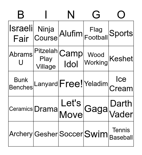 JCC Abrams Day Camp Bingo Card