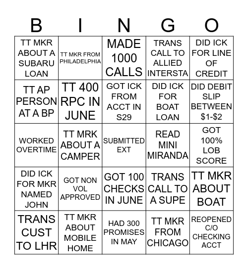 TEAM 5 BINGO Card