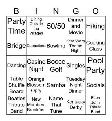 Single Baby Boomers Bingo Card