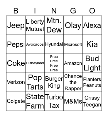 Super Bowl Bingo Card