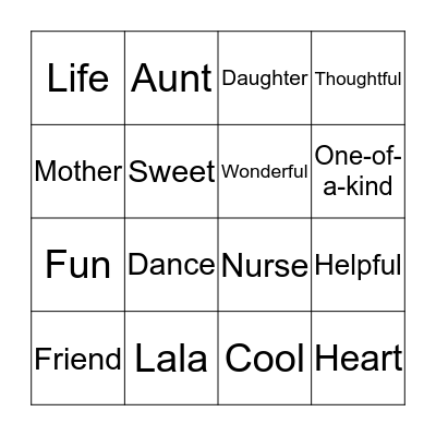 Chona's Birthday Bingo Card