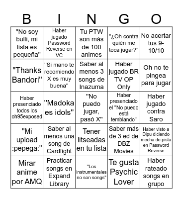 Oh's Friends Bingo Card