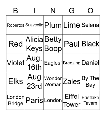Claudia's Bridal Shower Bingo Card
