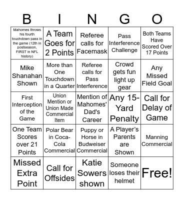 SUPERBOWL LIV Bingo Card