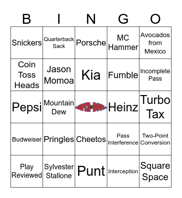 Super Bowl Bingo Card