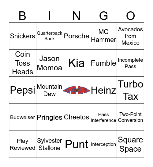 Super Bowl Bingo Card