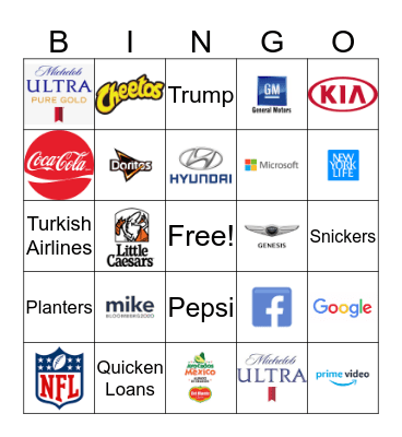 2020 Super Bowl Commercial Bingo Card
