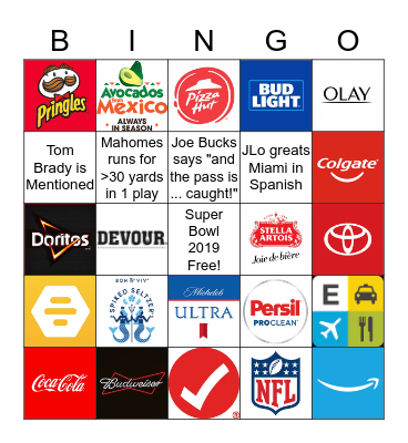 Super Bowl 2019 Bingo Card