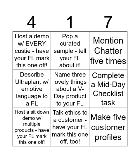 Oakridge Bingo Card